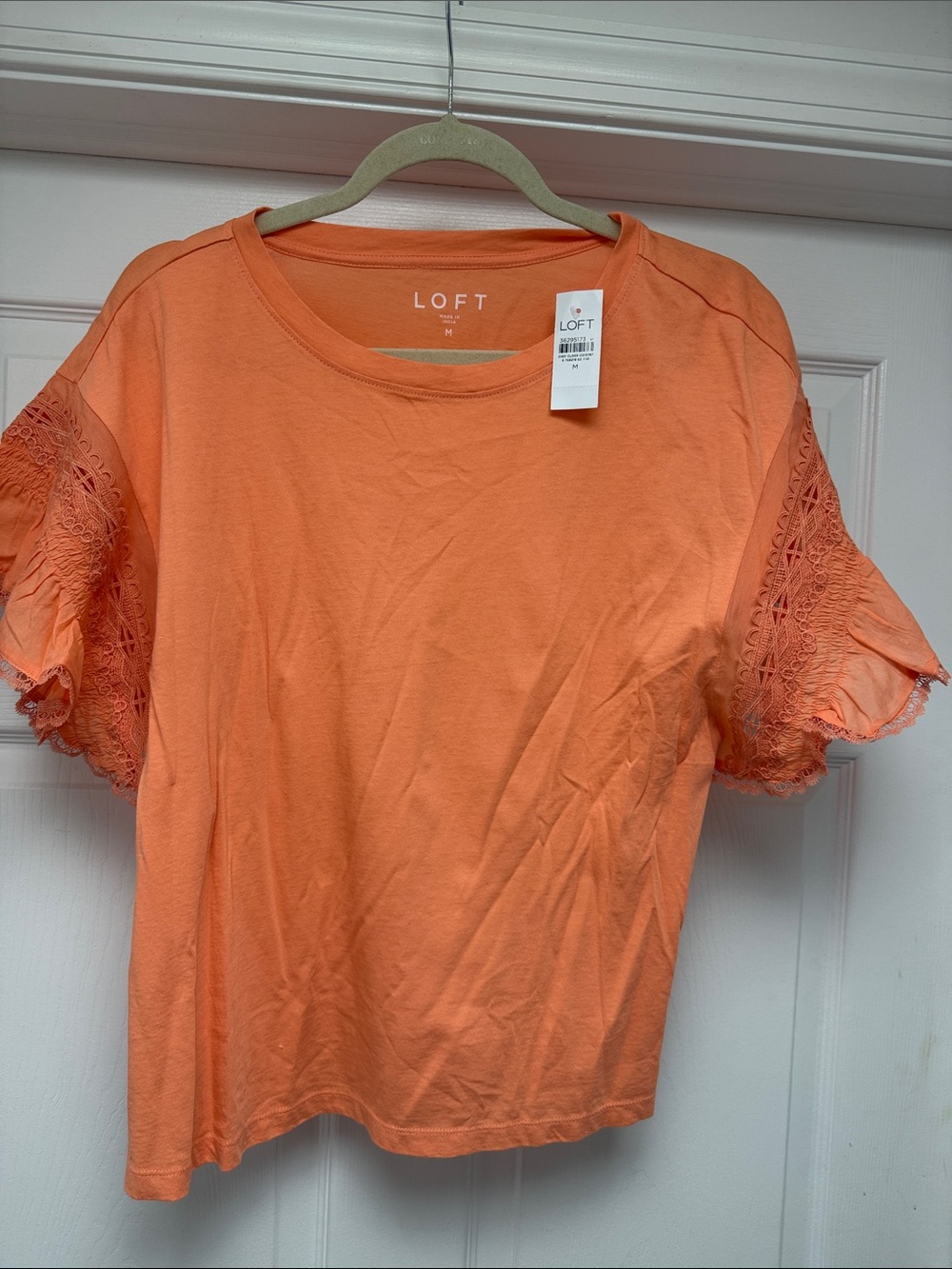 LOFT Coral Short-Sleeve Tee with Lace Flutter Sleeves